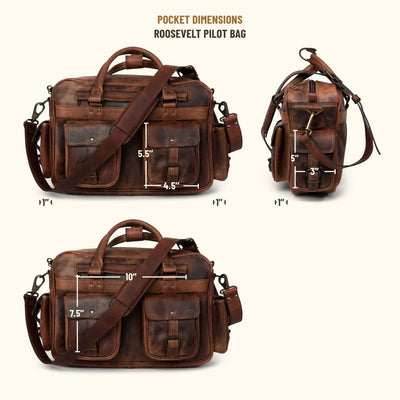 Pocket Sizing of Men's Buffalo Leather Pilot Bag | Dark Oak